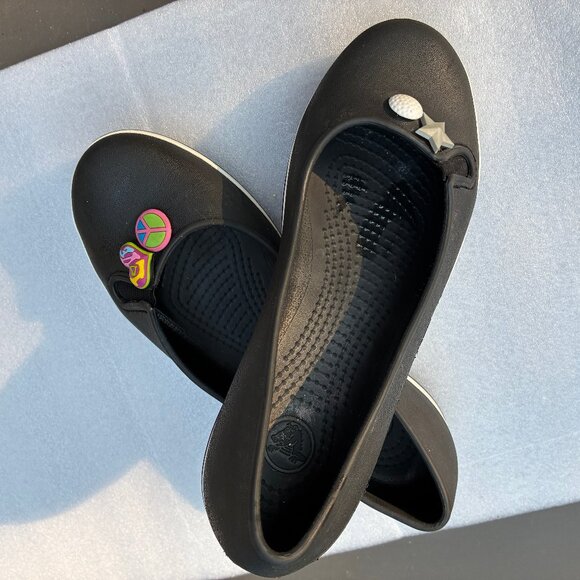 CROCS Shoes - Crocs Ballet Flats Black White Stripe Size 6